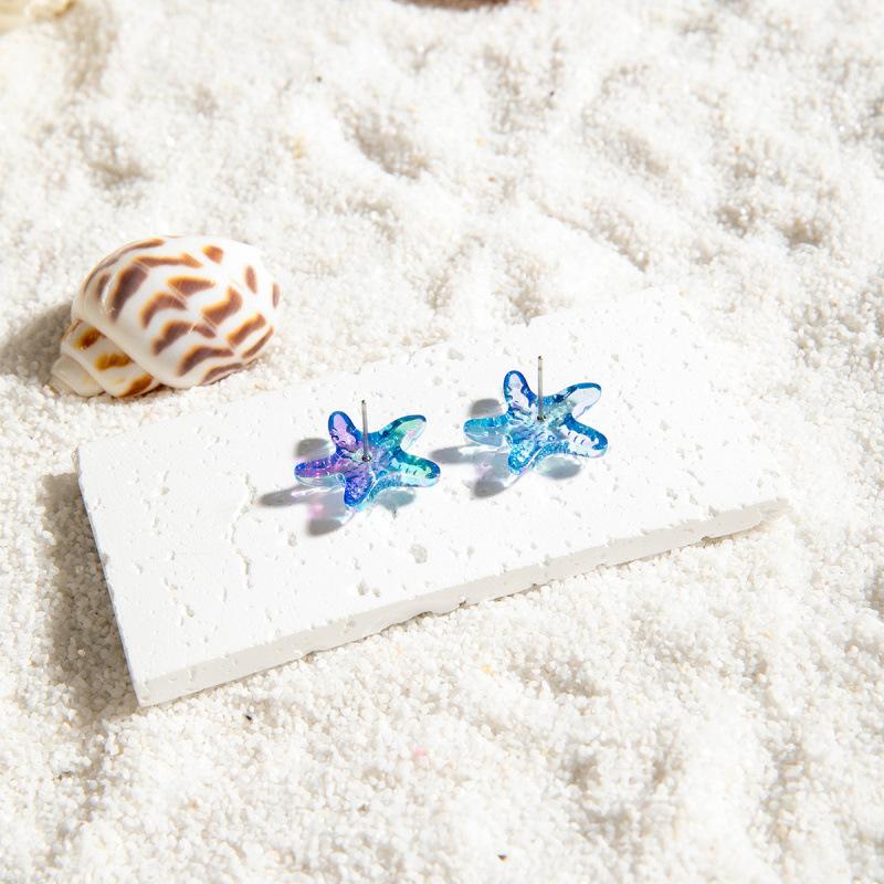 Fresh and sweet beach wind starfish shell earrings, acrylic vacation wind conch pendant earrings