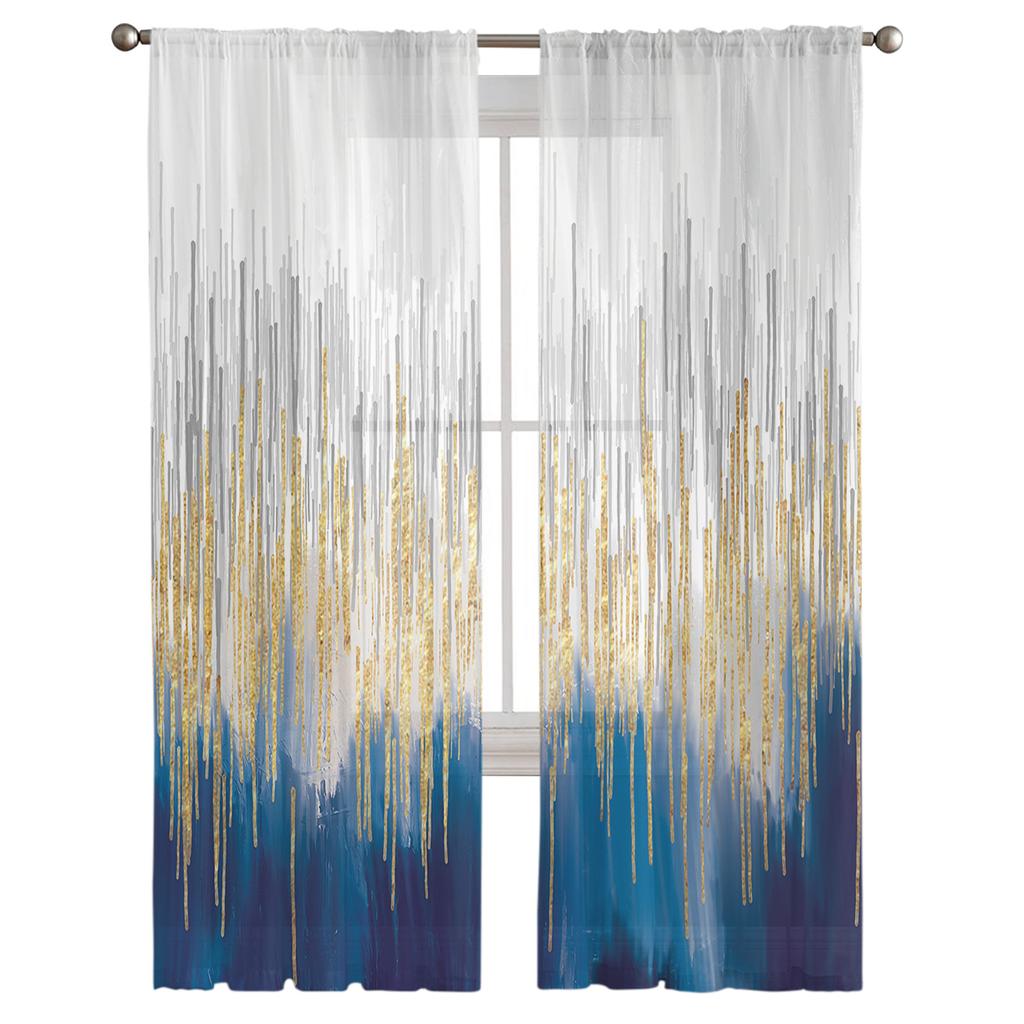 Niebieskie abstrakcyjne kolory Sheer zasłony do salonu sypialnia Home Decor kuchnia tiul do okien woal zasłony
