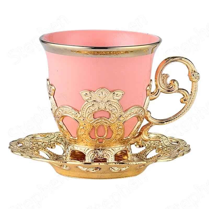 2 szt. Złoty Brzeg Tureckie Filiżanki do Kawy Europejski Klasyczny Platerowany Ceramiczny Zestaw Filiżanki i Spodka Popołudniowa Herbata Zestaw do Herbaty Dekoracja Domu