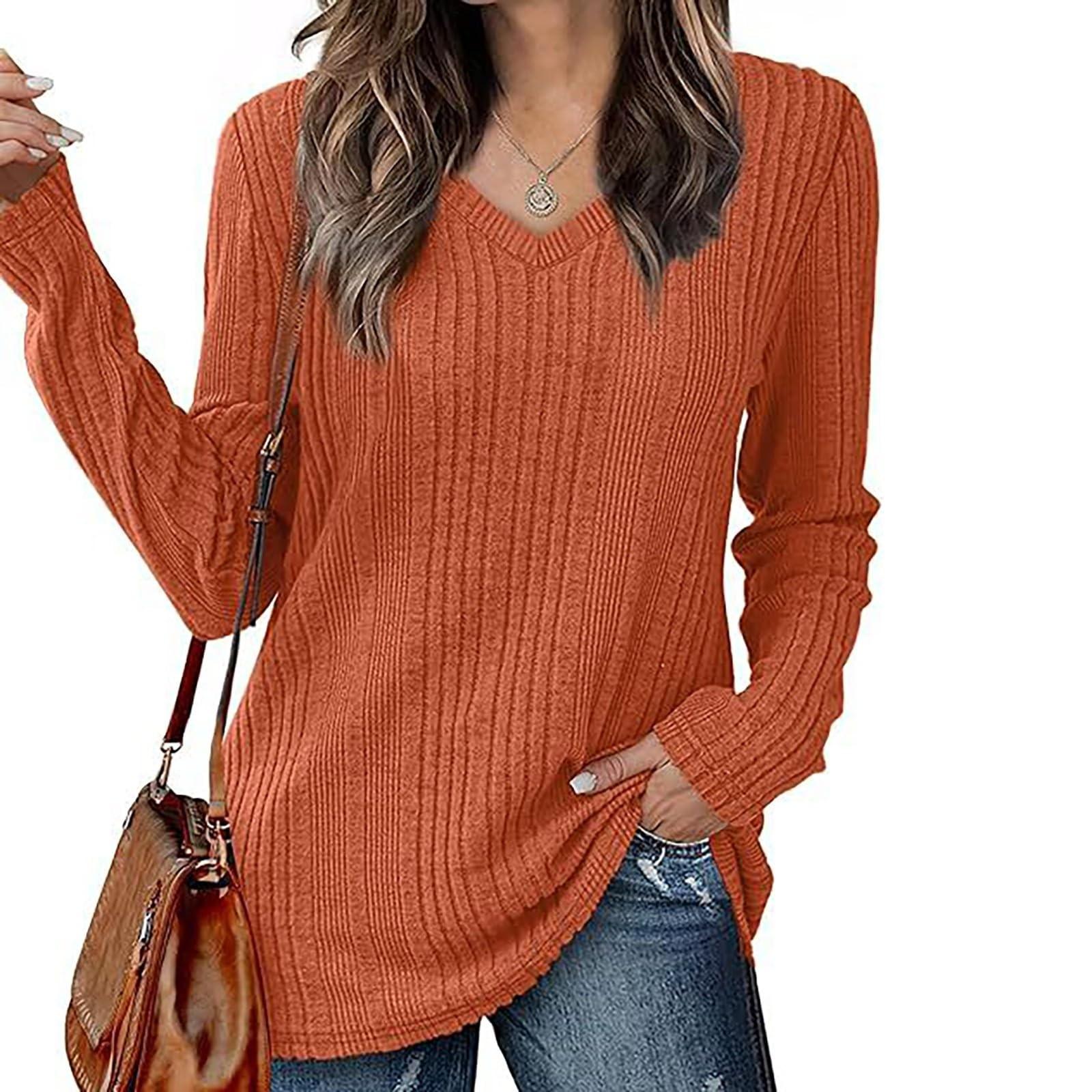 

Женская модная повседневная однотонная футболка с V-образным вырезом и длинным рукавом, удобный топ S