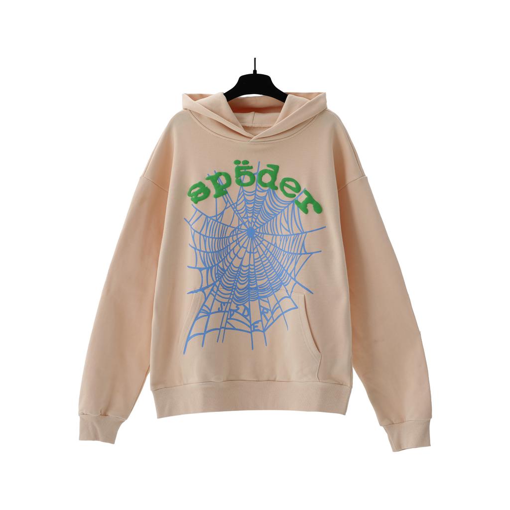 A high-quality SP5DER spider web foam printed hoodie, European and American large-size loose sweater.