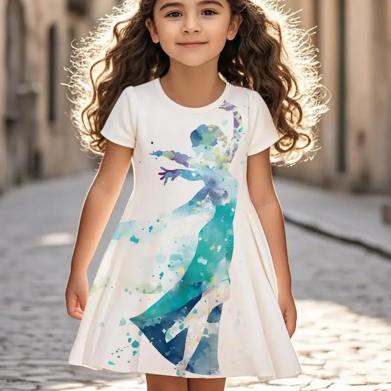 Disney Frozen Princess Elsa Girls Summer Dress Anime Kids Dresses Clothes Skirt Fashion Casual Outfit