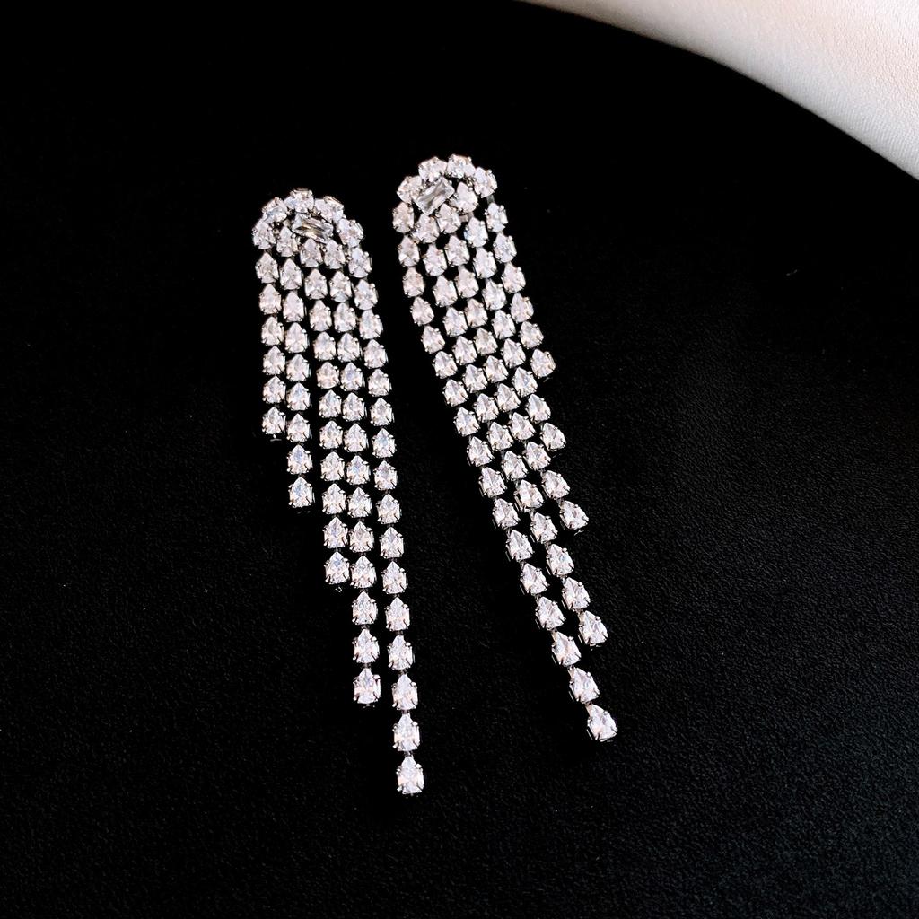 Silver Needle European and American Zircon Water Drop Tassel Earrings Earrings Personality Temperament Earrings Women