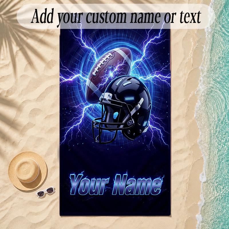 Soccer Theme Soft Beach Towel Personalized Custom Name Text Towel Portable for Beach Pool Travel