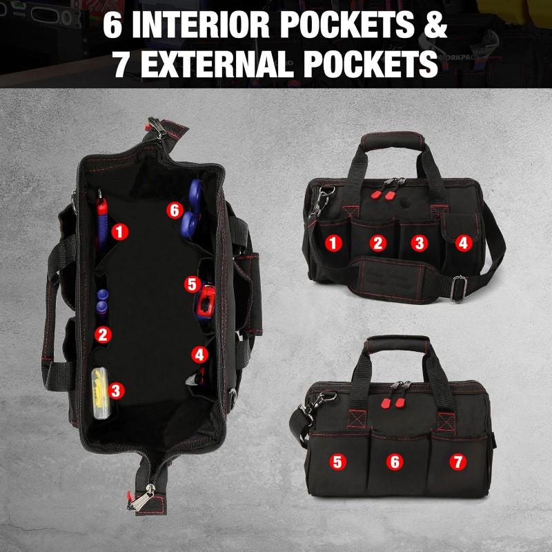 Heavy Duty Multi-Pocket Tool Organizer Bag With Adjustable Shoulder Strap Electricians Mechanics Gardeners