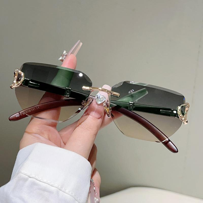 Rimless Vintage Sunglasses  Mew Fashion Gradient Luxury Brand Design Shades Women Trendy Stylish Decor Sun Glasses
