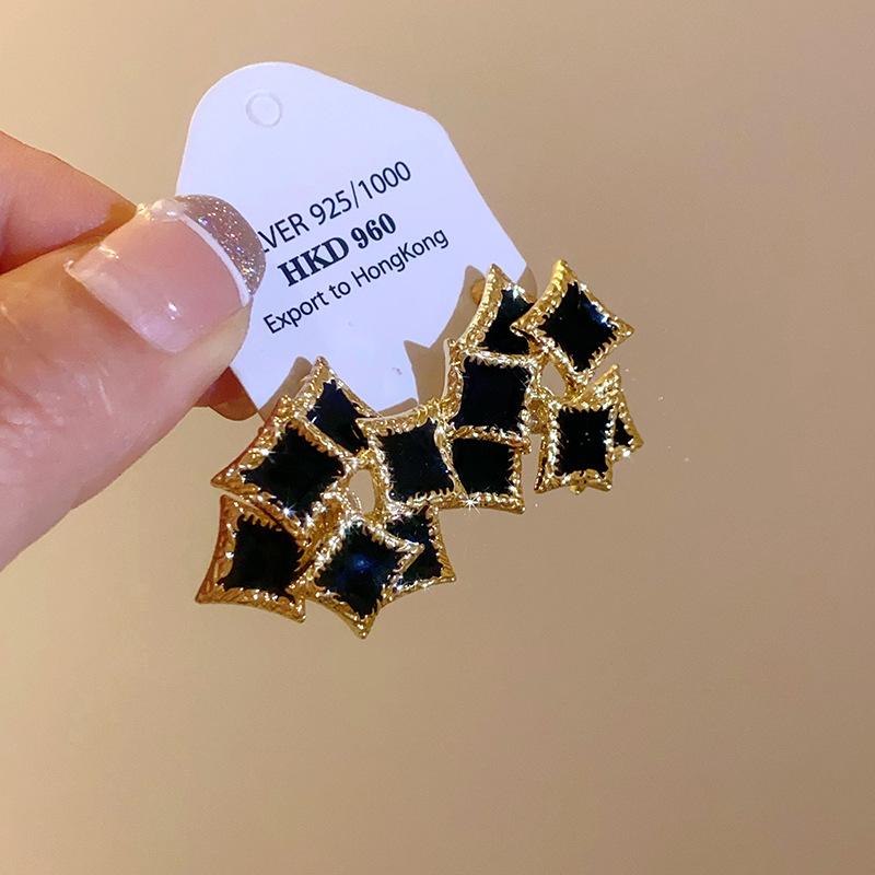 

Silver needle dripping oil double-layer square stud earrings simple high-end geometric earrings light luxury design earrings women
