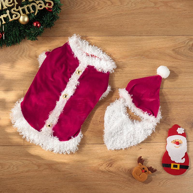 

Pet Christmas Dog Clothes Santa Claus Hat Set Clothes Long Hair Monster Clothing Christmas Pet Transformation Dress warm winter S