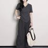 Plus Size Women's V-neck Irregular Short Sleeve Top and Wide Leg Pants - Summer Slimming Casual Set