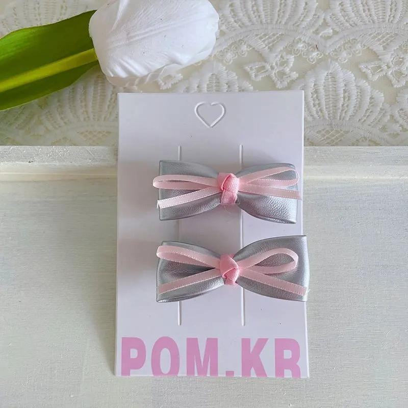 Spring New Korean  Pink Silver Bow Hairpin Children's Sweet Side Broken Hair Break Clip Baby Side Clip Girl