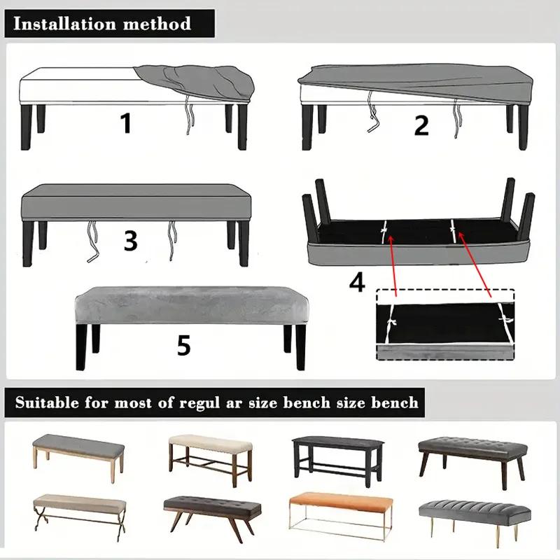 Waterproof Dining Bench Cover PU Stretch Washable Upholstered Bench Slipcover Seat Protector Bench Covers for Dining Room