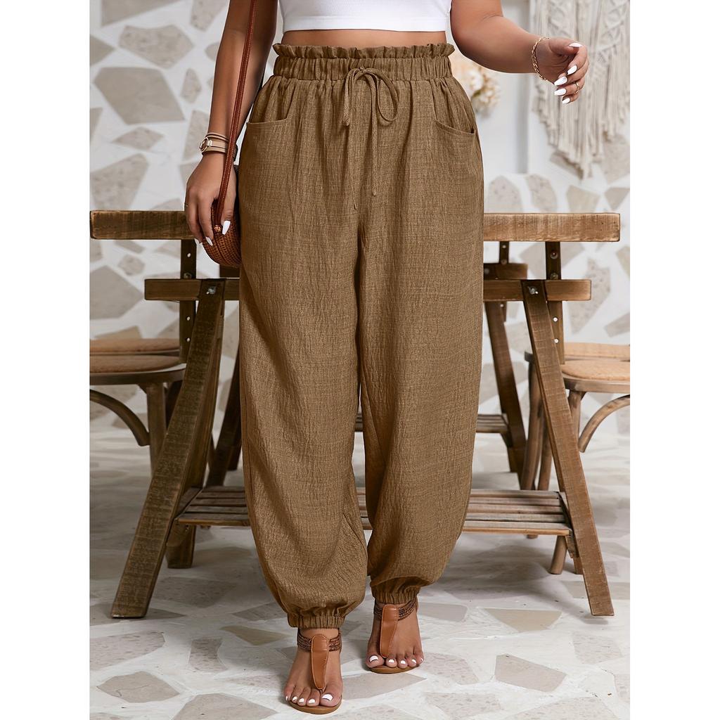 Damen Lässige und Modische Lockere Elastische Bund Kordelzugverschluss Einfarbig Hose