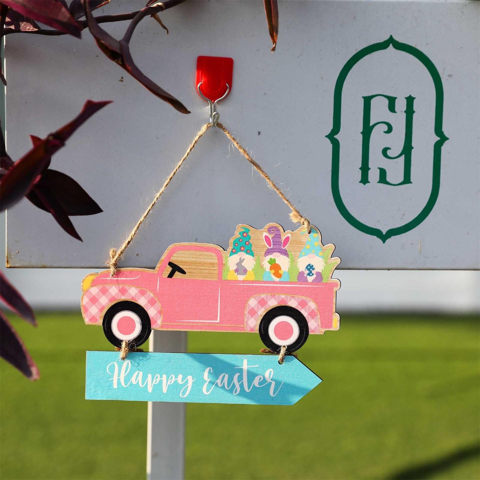 

Easter American Truck Wooden Tag Happy Easter Car Radish Door Tag Pendant