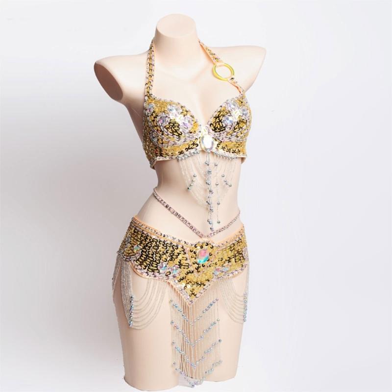 2Pieces Tribal Belly Dance Bra and Belt Belly Dancing Outfit Belly Dancer Costumes for Women