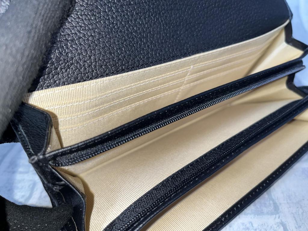 GUODI Long Wallet with Flap, Genuine Ostrich Leather with Card Holder, TK-RP30LW2, Unisex (Black)