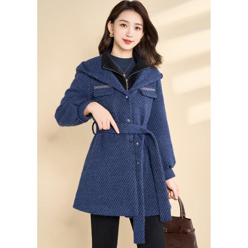 Women's Designer Faux Two-Piece Hooded Woolen Coat