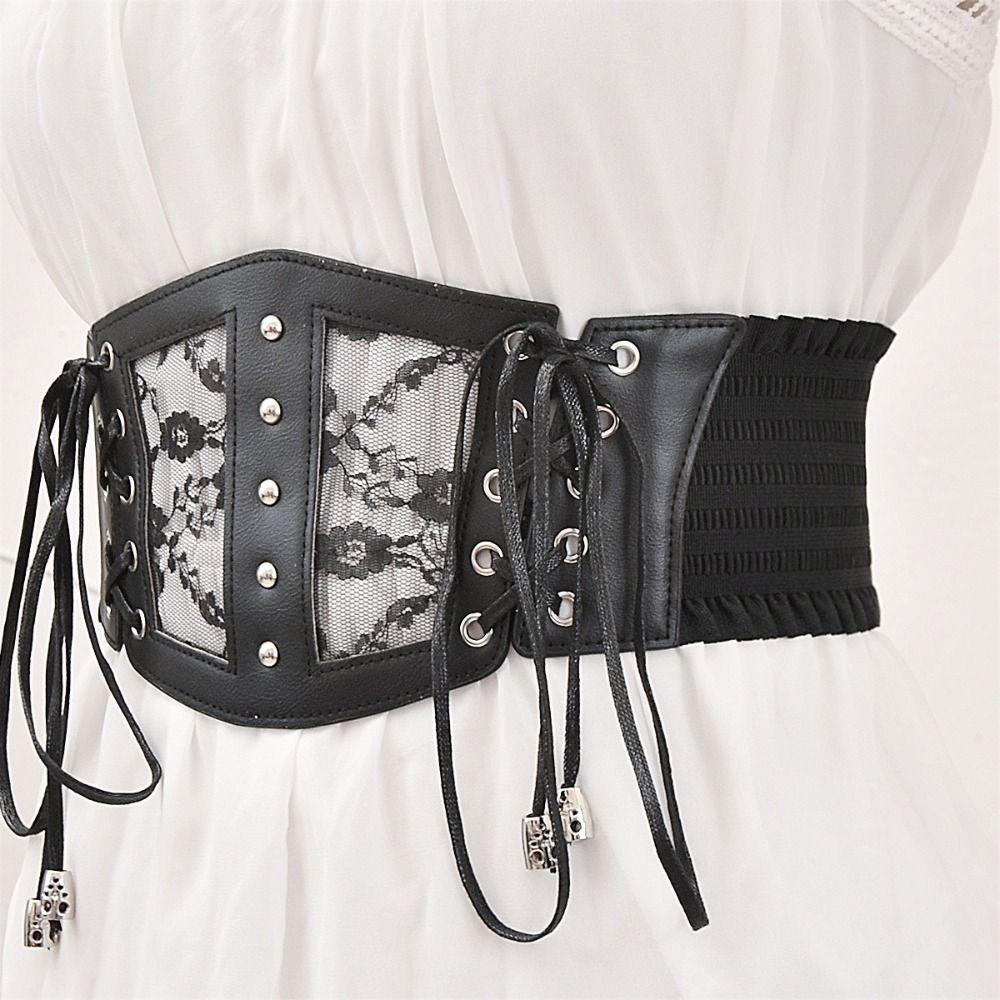 High Waist Female Waistband PU Leather Wide Waist Belt Lace Cummerbunds  Clothing Accessories