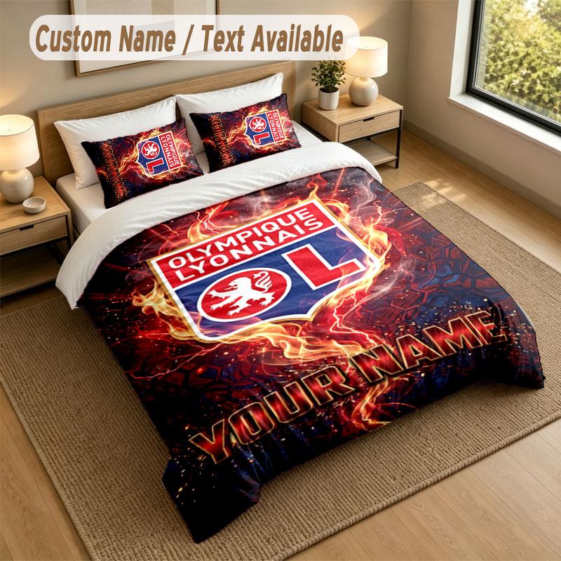 Bedding Set 1 Duvet Cover 2 Pillowcases Lyon FC Print Soft Bed Linen Bedroom Decor