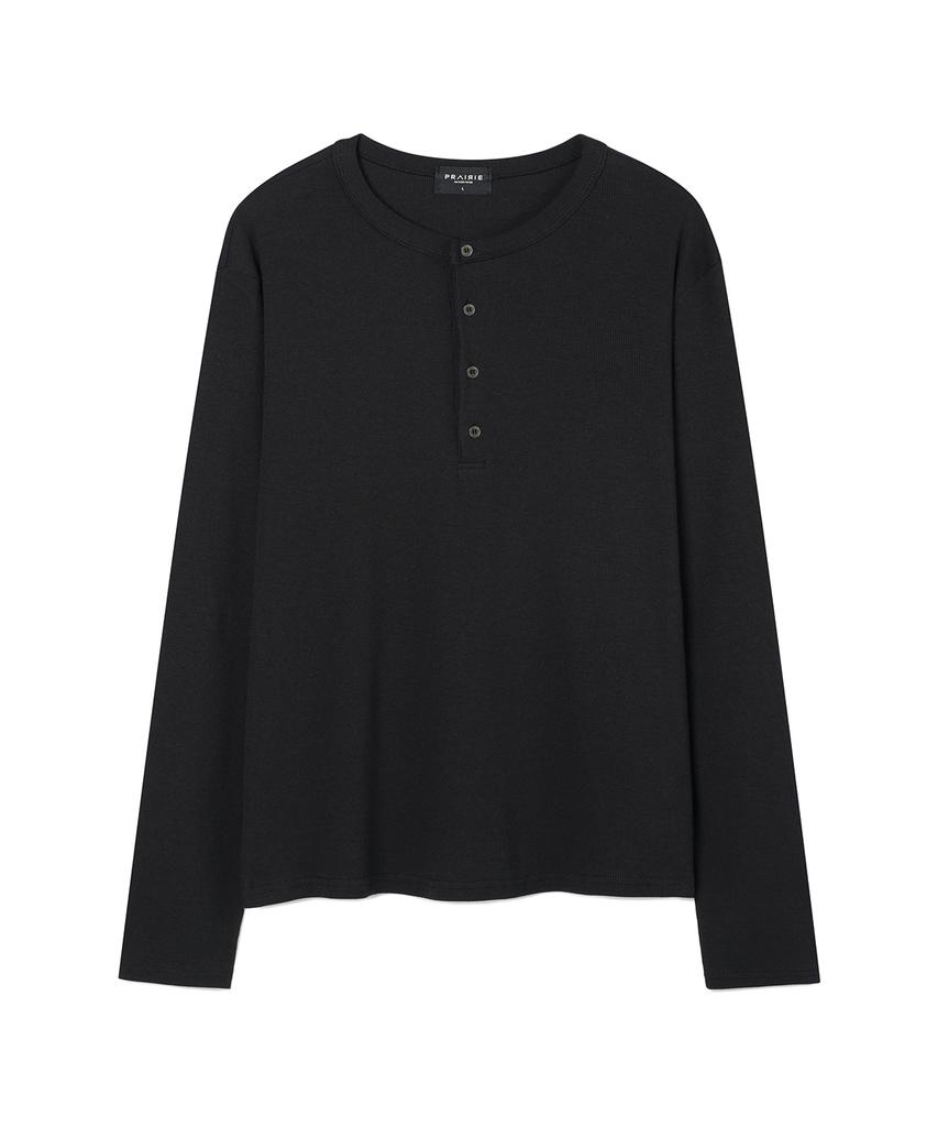 PRAIRIE Henley Neck Ribbed Long Sleeve (Black)