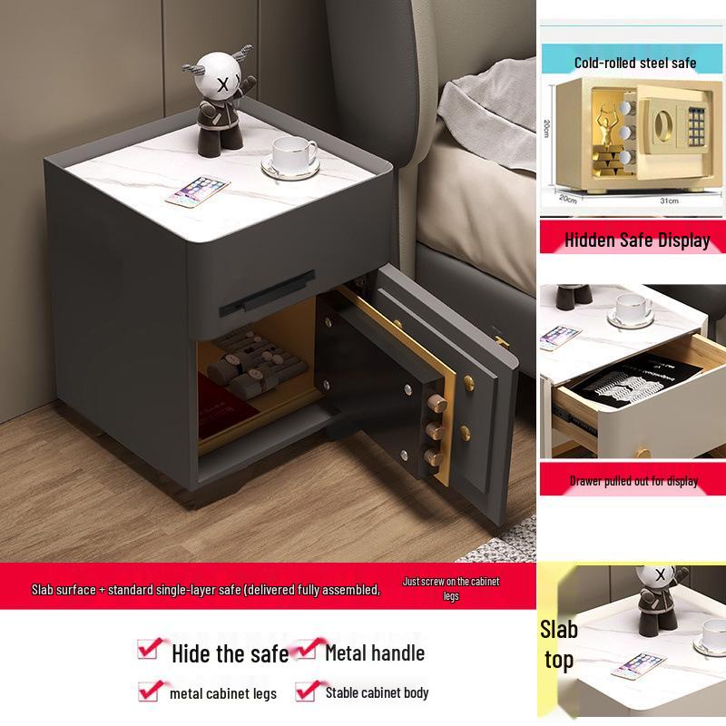 Smart Multifunctional Bedside Safe: Minimalist Square Design for Bedroom and Living Room