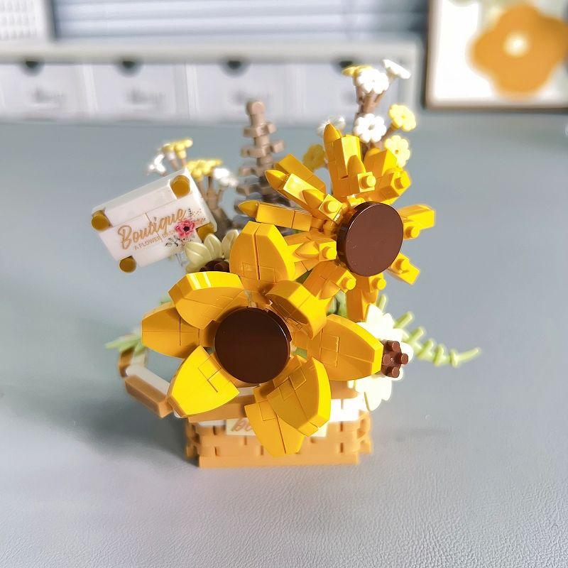 Flower Bouquet Building Blocks Succulents Artificial Basket Kits Bonsai Gardens Bricks DIY Potted Plants Model Toys For Children