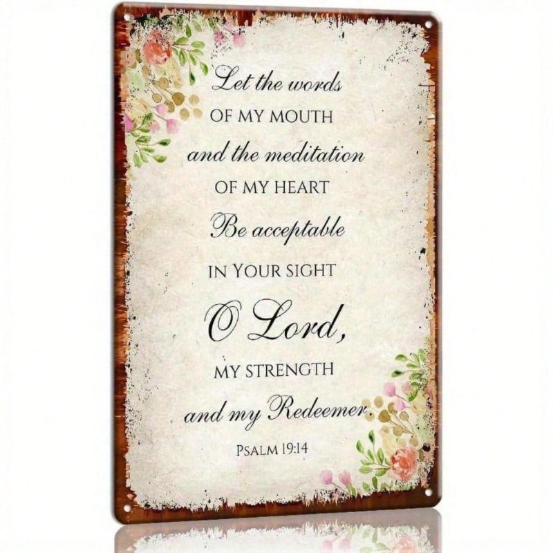 Vintage Christian Metal Wall Art, Psalm 19:14 Flower Decor for Home