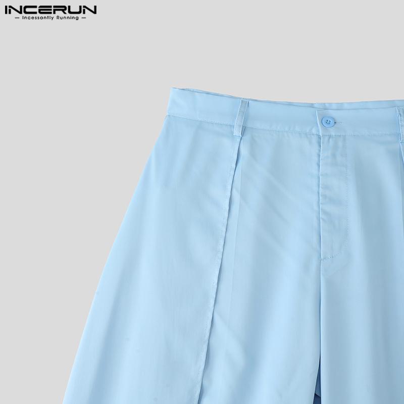 INCERUN Men Zip-up High Waist Double Layers Solid Casual Loose Long Pants Trousers