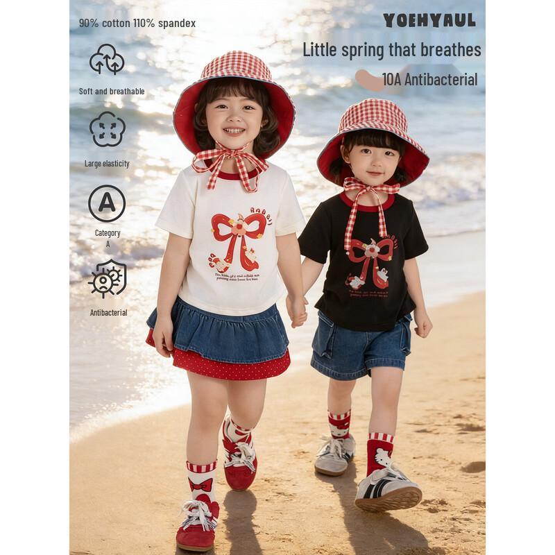 Youyou Girls' Cartoon Bow Short Sleeve T-Shirt