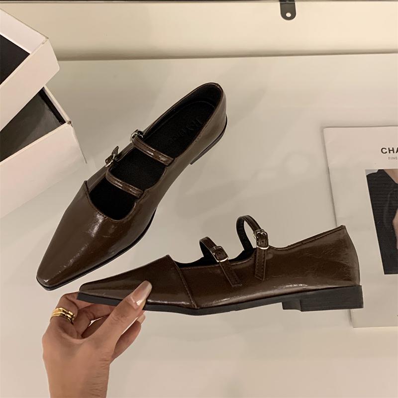 

Модные женские туфли Мэри Джейн с острым носком, модные туфли с неглубокой застежкой, женские повседневные туфли для платья на низком каблуке, кожаные туфли 35 коричневый