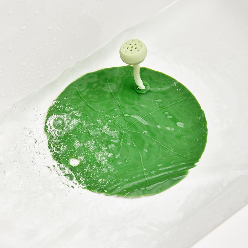 WTEMPO 1PC Green Lotus Leaf Shape Floor Drain Anti-odor Silicone Mat Sewer Anti-insect Plug Mat Bathroom Anti-odor Sealed Floor Drain Cover