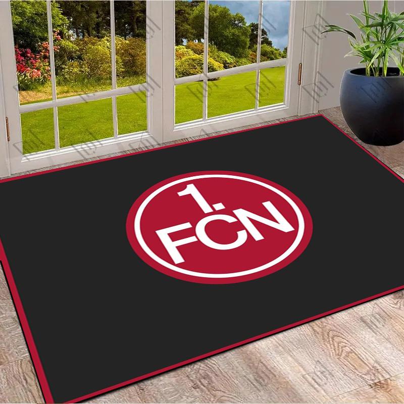 1. FCN Fußballverein Einfaches Logo Teppich, Bodenmatte mit einfarbig schwarzem Hintergrund, Rutschfester Teppich für Wohnzimmer Schlafzimmer, Sport Dekor Teppich