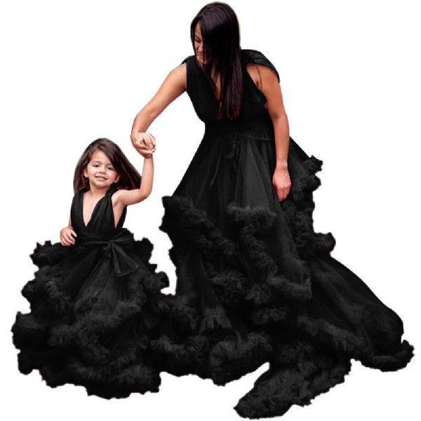 Soft Mesh Parent-Child Deep V Gauze Skirt: Maternity & Children's Evening Gown, Multi-Color