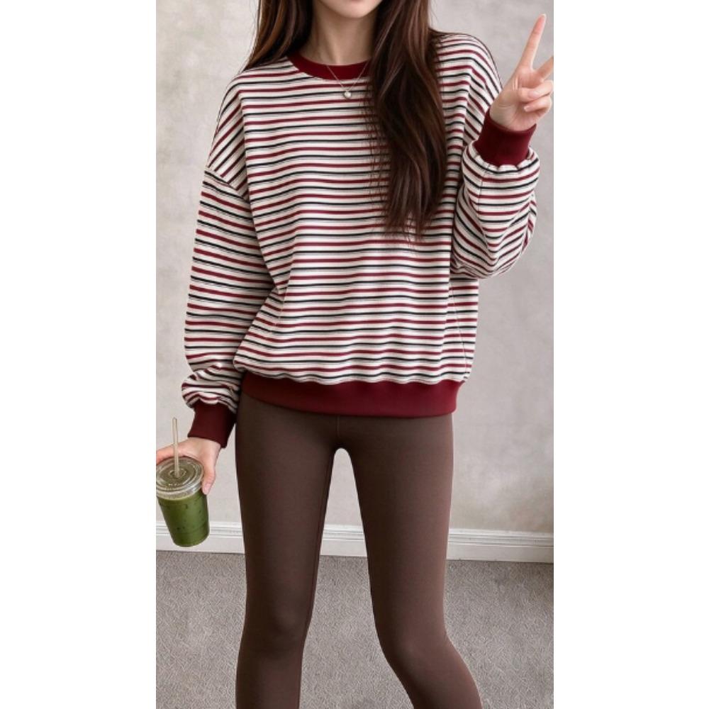 Girls' Casual Stripe Casual Comfortable Soft Loose Pullover Sweatshirt and Leggings 2-Piece Set, New Autumn/Winter, Playful, Sweet and Cool Style