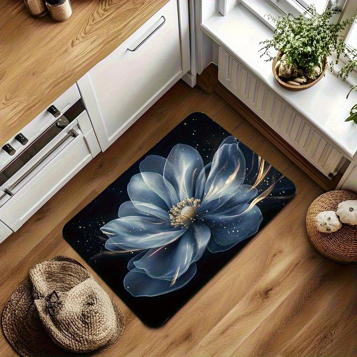 

Light Luxury Blue Flower Bathroom Anti-Slip Absorbent Carpet, Kitchen Carpet, Entrance Door Mat For Home Decoration 40X60CM(1.3X2FT