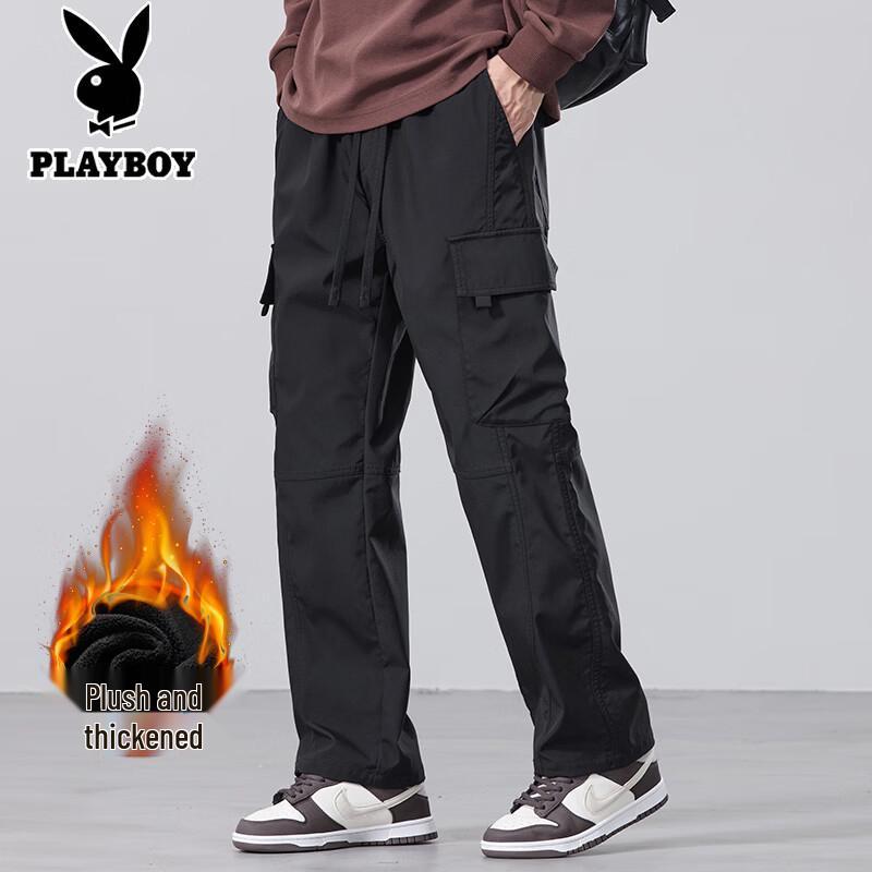 Playboy Men s Fleece-lined Loose Straight Fit Cargo Pants 4XL