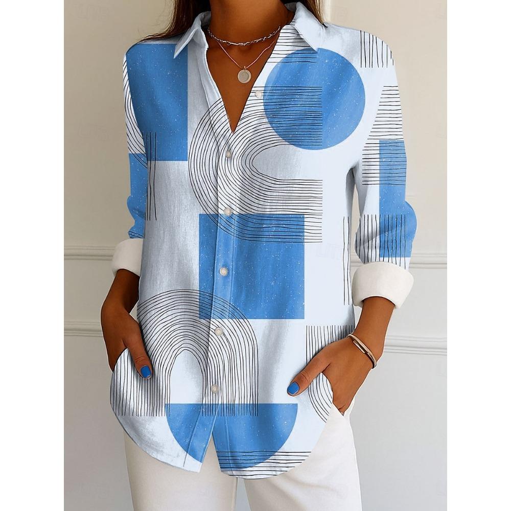 Women's Shirt Graphic Geometric Vintage Tropical Daily Long Sleeve Shirt Collar Regular Tops Work Daily Buttons Printed Fall