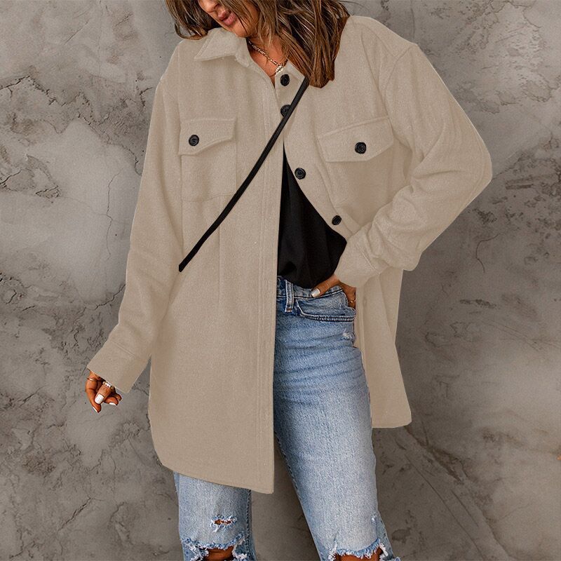Women S Casual Solid Color Long Sleeve Lapel Single Breasted Coat