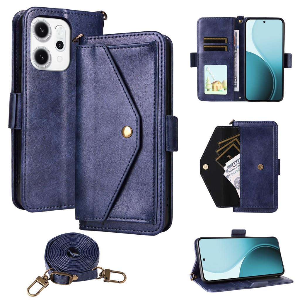 For Oppo Reno14 Pro 5G (Global) Leather Case Magnetic Closure Wallet Stand Phone Cover with Crossbody Strap