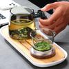 350ml Mountain View Bottom Glass Tea Cup With Wood Handle Chinese Puer Cups High Quality And Convenient Kung Fu Tea Cup Set