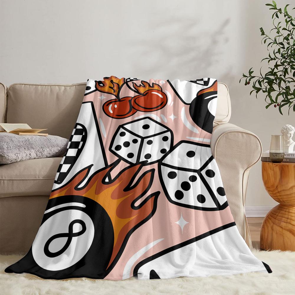 GUOYU Blanket Dice Black BALL Poker Throw Soft Flannel Throw Summer Blanket Lightweight Cozy Nap Blanket For Sofa Bed Travel