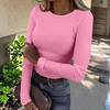 Women's And Winter Slim Bottom T-shirt Fashion Casual Color O-Neck Pullover Long Sleeve Top