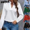 Women's Fashion Casual Solid Color Print Long Sleeve V Neck Blouses & Shirts