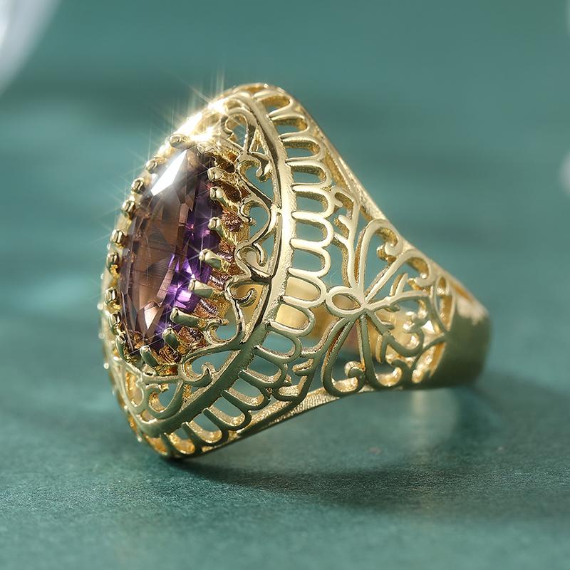 Vintage Inlaid Purple CZ Women's Ring Exquisite Gold Color Geometry Daily Wear Party Jewelry Anniversary Gift