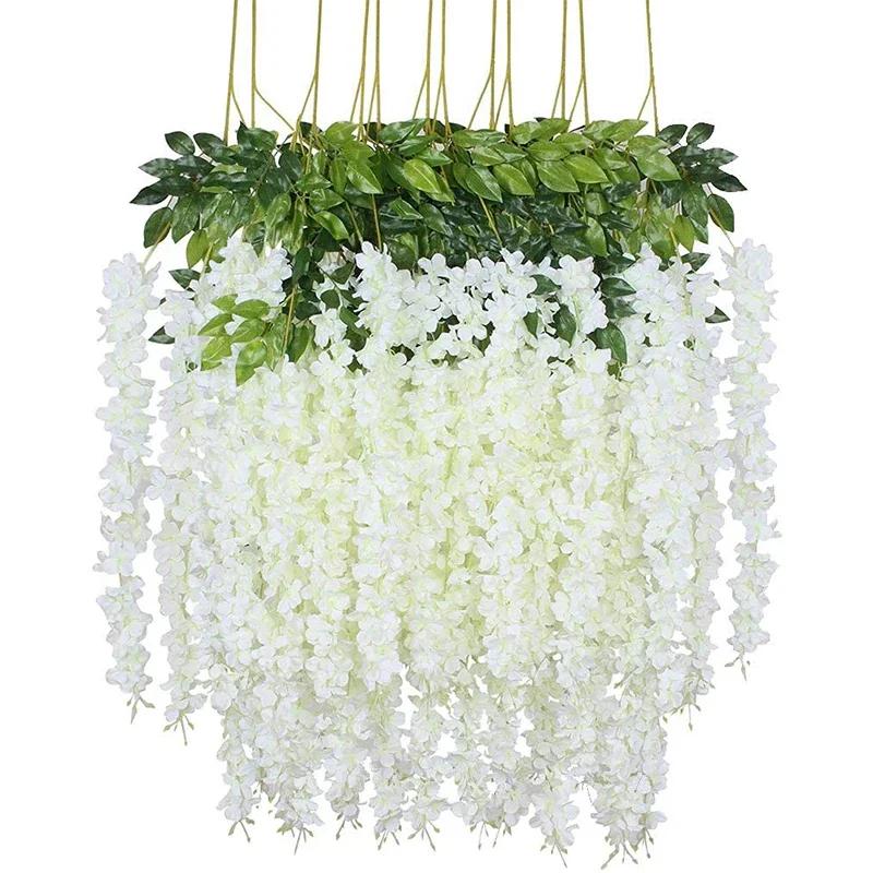 12Pcs Wisteria Flowers Ratta Extra Long Artificial Silk Flower Hanging On The Wedding Garden Outdoor Party Home Garden Decorat