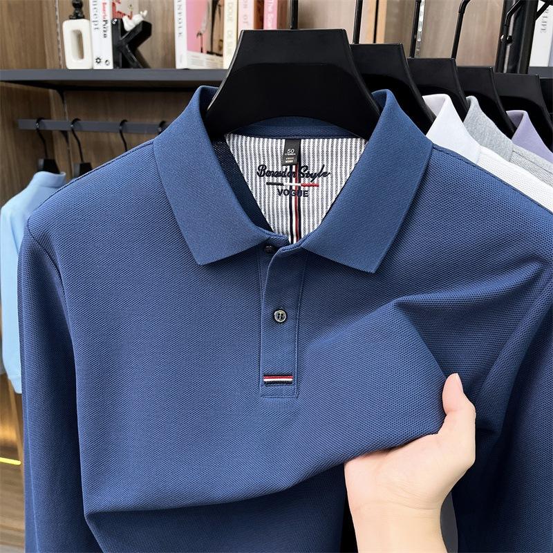 Autumn Cotton Long-Sleeved Men'S Polo Shirt Middle-Aged Business Casual Solid Color Versatile Lapel T-Shirt Men
