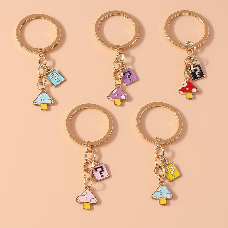 Cute Enamel Mushroom Keychain Question Mark Key Ring Pendant for Men Women Handbag Accessories DIY Jewelry Gift