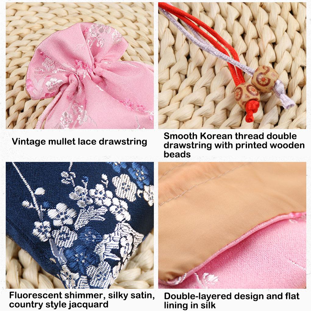 Brocade Jewelry Bag Drawstring Embroidery Pouch Gift Packaging Small Festival Flower Pattern Candy Container Pack