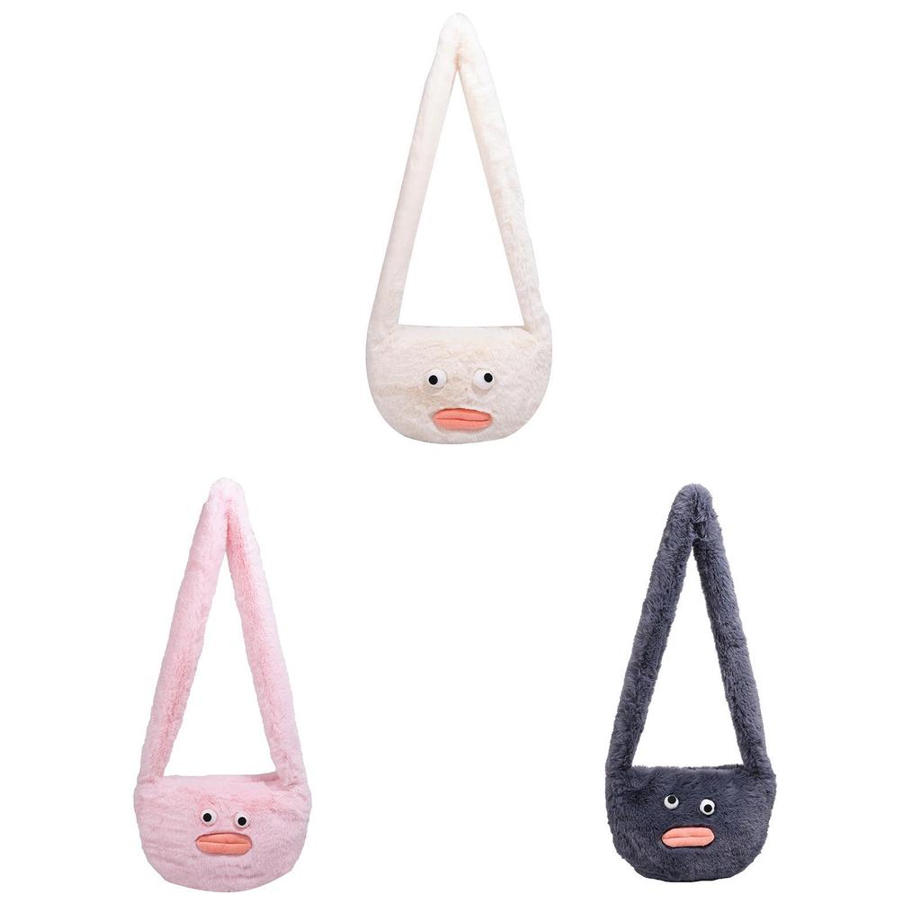 Plush Girl Small Shoulder Bag With Zipper Closure For Casual Daily Use