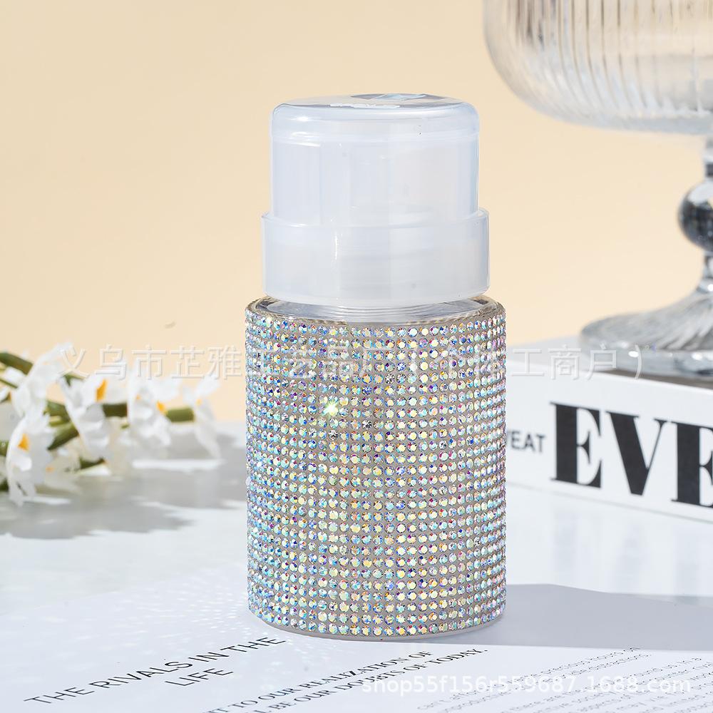 Diamond-encrusted new full diamond 100ml pressing bottle makeup remover liquid makeup water separate empty bottle travel portable bottle