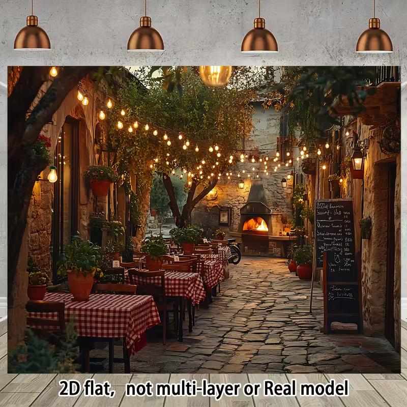 

2D European Bistro Night Scene Tapestry, Restaurant Party Background for Room 47.2x31.5inch/120*80cm